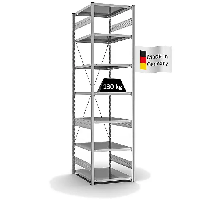 Proregal Metallregal MAGNUS Stecksystem - H x B x T: 300 x 75 x 80 cm, Traglast pro Boden: 130 kg, Anzahl Böden: 7 Stk., Stecken, Verzinkt