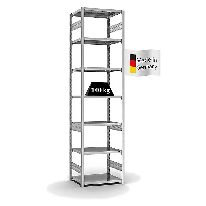 Proregal Metallregal MAGNUS Stecksystem - H x B x T: 300 x 75 x 50 cm, Traglast pro Boden: 140 kg, Anzahl Böden: 7 Stk., Stecken, Verzinkt