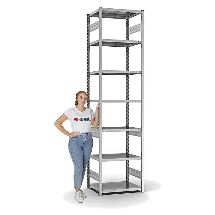 Proregal Metallregal MAGNUS Stecksystem - H x B x T: 300 x 75 x 50 cm, Traglast pro Boden: 140 kg, Anzahl Böden: 7 Stk., Stecken, Verzinkt