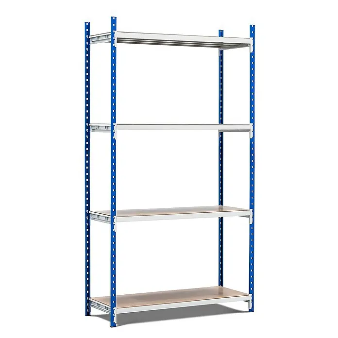 Proregal Metallregal MAXIMUS - H x B x T: 260 x 125 x 68 cm, Traglast pro Boden: 152 kg, Anzahl Böden: 4 Stk., Stecken, Lichtblau/Lichtgrau