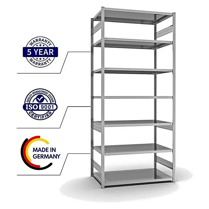 Proregal Metallregal MAGNUS Stecksystem - H x B x T: 300 x 130 x 80 cm, Anzahl Böden: 7 Stk., Stecken, Verzinkt