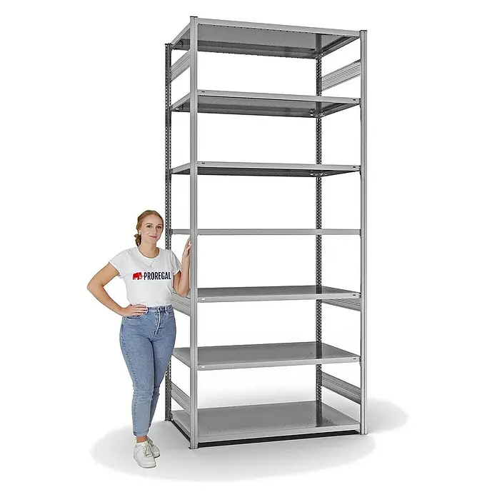 Proregal Metallregal MAGNUS Stecksystem - H x B x T: 300 x 130 x 80 cm, Anzahl Böden: 7 Stk., Stecken, Verzinkt