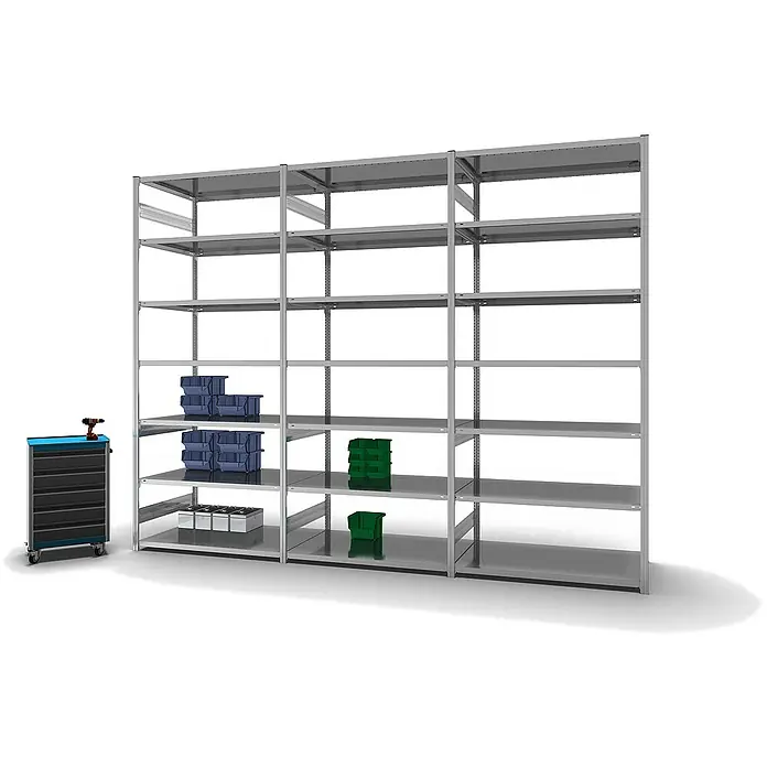 Proregal Metallregal MAGNUS Stecksystem - H x B x T: 300 x 130 x 80 cm, Anzahl Böden: 7 Stk., Stecken, Verzinkt