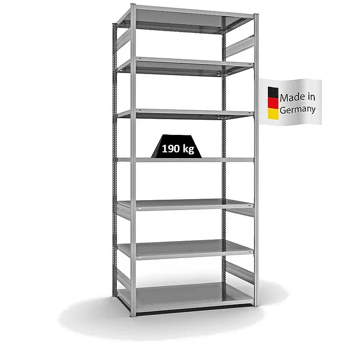 Proregal Metallregal MAGNUS Stecksystem - H x B x T: 300 x 130 x 80 cm, Anzahl Böden: 7 Stk., Stecken, Verzinkt