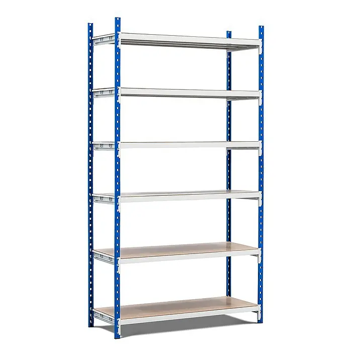 Proregal Metallregal MAXIMUS - H x B x T: 220 x 125 x 50 cm, Traglast pro Boden: 152 kg, Anzahl Böden: 7 Stk., Stecken, Lichtblau/Lichtgrau