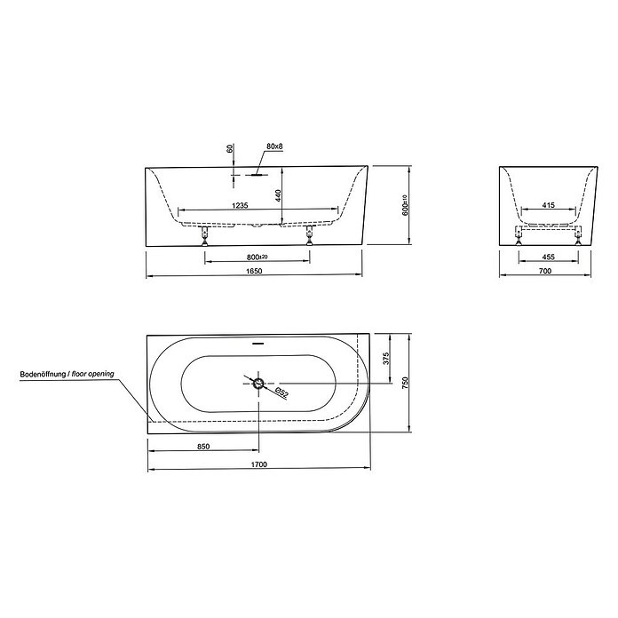 Ottofond Badewanne Mince Corner (170 x 75 cm, Sanitäracryl, Weiß, Ausrichtung Wanne: Rechts) | BAUHAUS