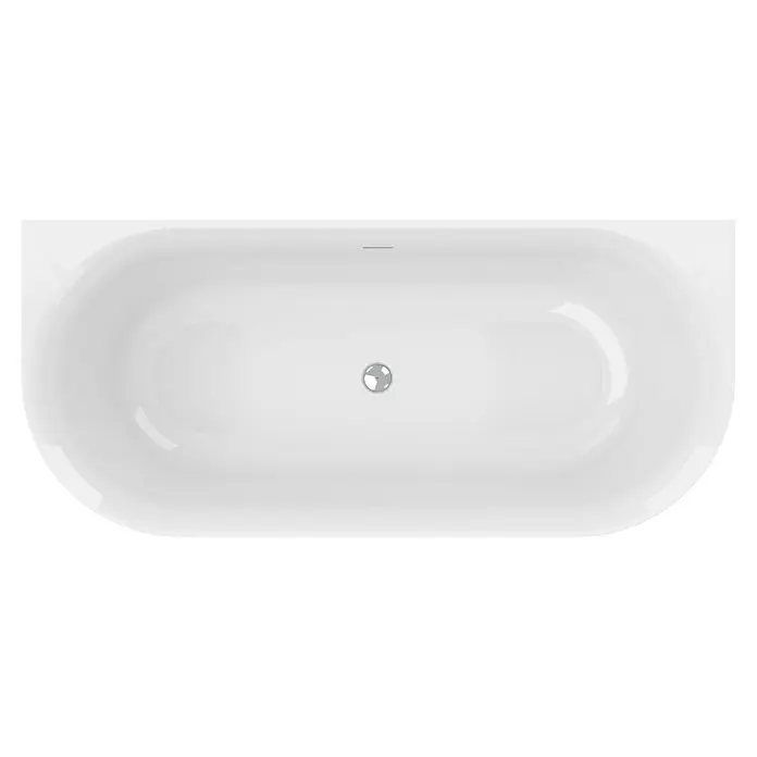 Ottofond Raumsparbadewanne Mince - 170 x 75 cm, Sanitäracryl, Weiß - Draufsicht auf eine freistehende Badewanne in Weiß mit zentralem Abfluss. Sanfte Rundungen und minimalistisches Design.