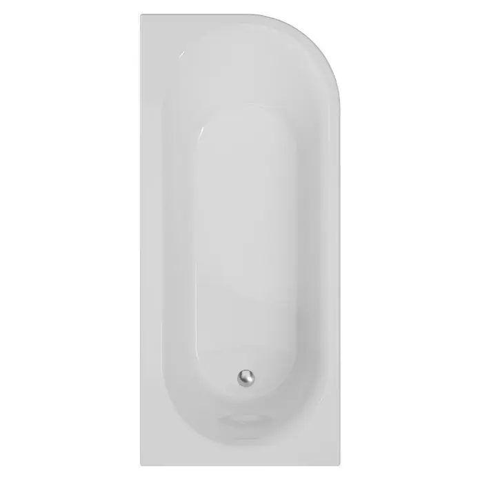 Ottofond Badewanne Mirador Corner - 170 x 75 cm, Sanitäracryl, Weiß, Ausrichtung Wanne: Links - Ein elegantes Foto von oben zeigt eine weiße Badewanne, die durch ihr schlichtes Design und die glänzende Oberfläche besticht. Der runde Abfluss ist ein Detail.