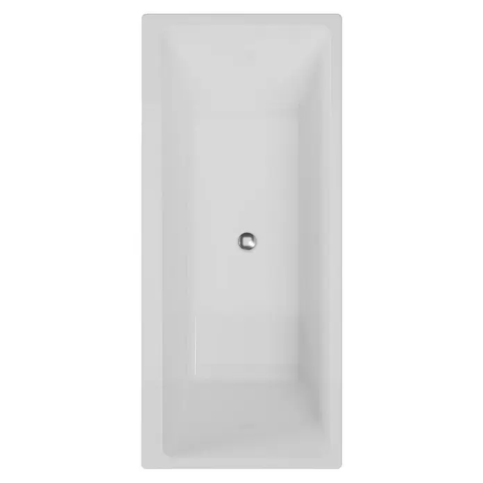 Ottofond Raumsparbadewanne Seaport - 170 x 75 cm, Sanitäracryl, Weiß - Das Foto zeigt eine rechteckige, weiße Badewanne mit einem silbernen Abfluss in der Mitte. Die Wanne ist sauber und unbenutzt.