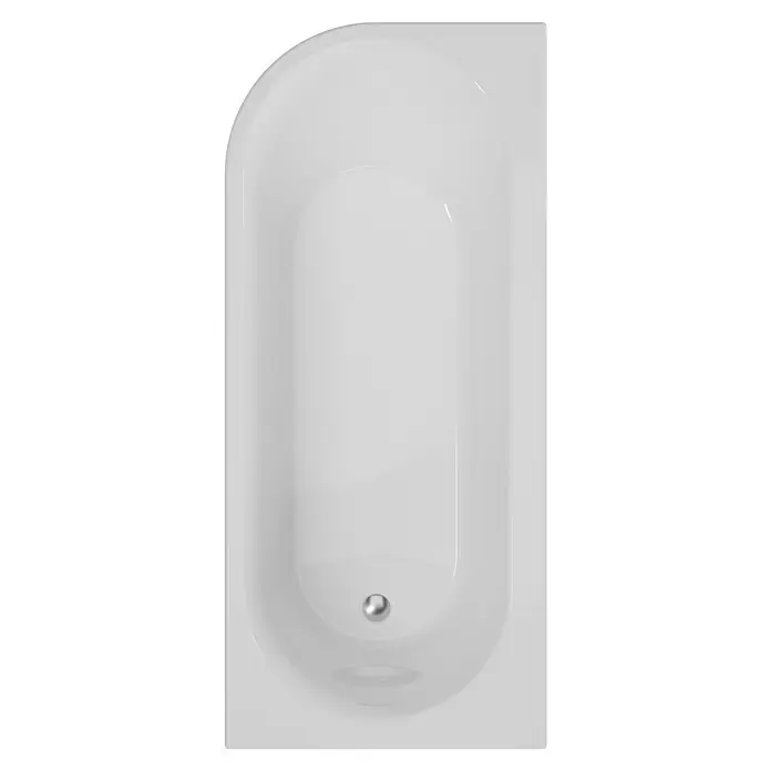 Ottofond Badewanne Mirador Corner - 170 x 75 cm, Sanitäracryl, Weiß, Ausrichtung Wanne: Rechts - Ein weißes, glänzendes Badewannenprodukt mit einem mittig platzierten Abfluss, ideal für jedes Badezimmerdesign.