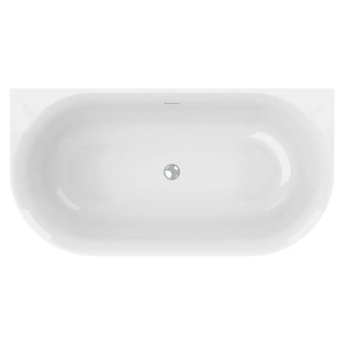 Ottofond Raumsparbadewanne Mince - 155 x 80 cm, Sanitäracryl, Weiß - Ansicht von oben einer weißen Badewanne mit rundlichen Formen und einem mittigen Abfluss, ideal für entspannende Bäder.