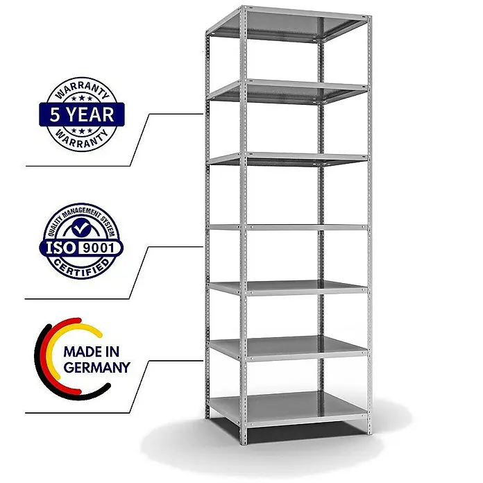 Proregal Metallregal MAGNUS Schraubsystem - H x B x T: 300 x 100 x 80 cm, Traglast pro Boden: 125 kg, Anzahl Böden: 7 Stk., Schrauben, Verzinkt