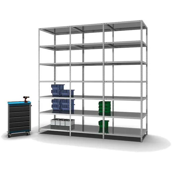 Proregal Metallregal MAGNUS Schraubsystem - H x B x T: 300 x 100 x 80 cm, Traglast pro Boden: 125 kg, Anzahl Böden: 7 Stk., Schrauben, Verzinkt