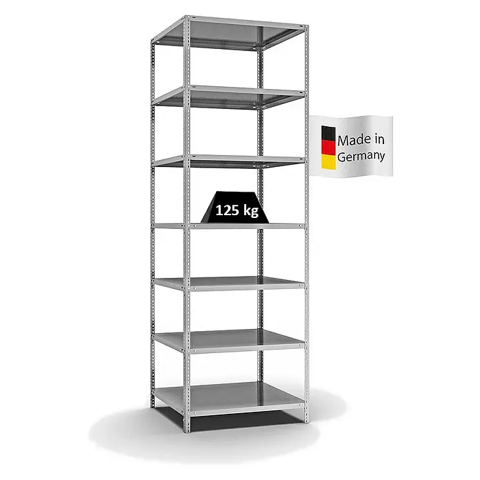 Proregal Metallregal MAGNUS Schraubsystem - H x B x T: 300 x 100 x 80 cm, Traglast pro Boden: 125 kg, Anzahl Böden: 7 Stk., Schrauben, Verzinkt