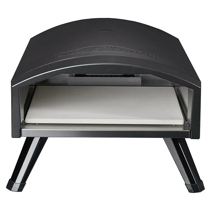 Kingstone Pizzaofen Pizzanello M - Grillfläche (B x T): 30 x 30 cm, 3,8 kW, Schwarz, Stahl - Nahaufnahme eines tragbaren Pizzaofens mit Pizzastein, ideal für köstliche, hausgemachte Pizzen im Freien.