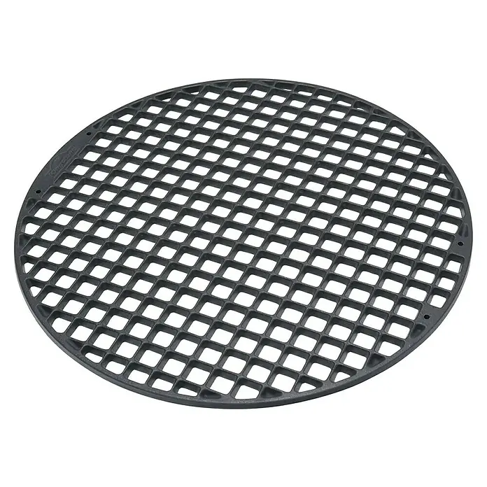 Kingstone Ersatz-Grillrost Sunset - Passend für: Kingstone Kugelgrill Sunset - Das Bild zeigt eine kreisförmige, schwarze Grillplatte mit einem rautenförmigen Gittermuster, ideal zum Grillen.