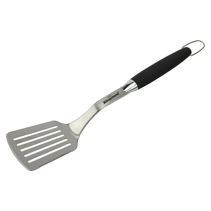 Kingstone Grillbesteck - Set - Edelstahl/Kunststoff, 2 -tlg. - Bild einer Kingston Grillpalette mit einem schwarzen Griff und einem Metallkopf mit Schlitzen zum einfachen Wenden von Grillgut.