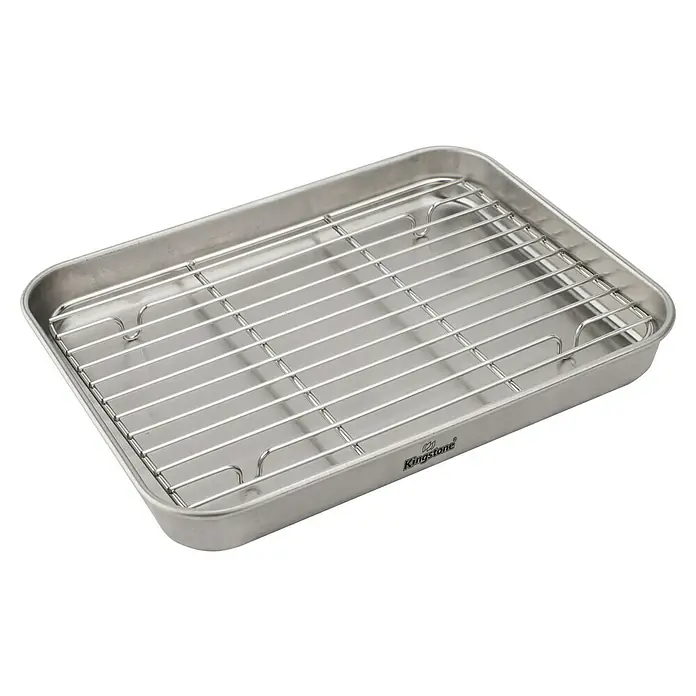 Kingstone Grillschale - L x B x H: 22,6 x 17,3 x 2,6 cm, Edelstahl - Edelstahlofenform mit Grillrost, ideal zum Backen und Braten, robustes Material und einfache Reinigung für dauerhaften Einsatz.