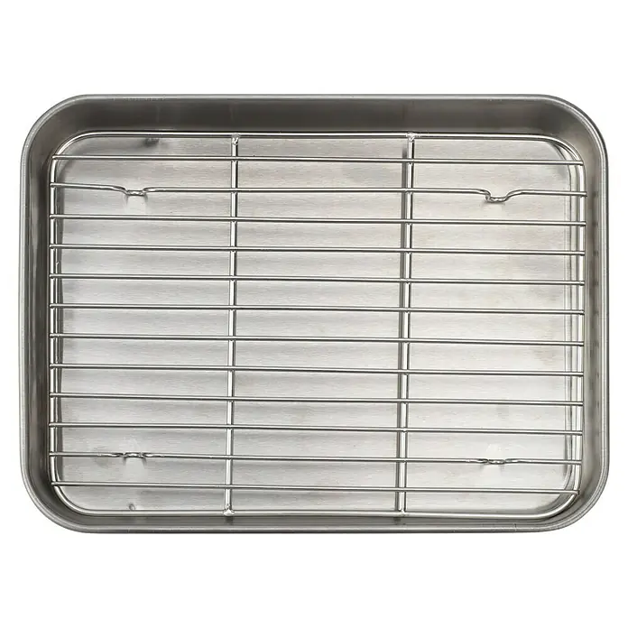 Kingstone Grillschale - L x B x H: 22,6 x 17,3 x 2,6 cm, Edelstahl - Rechteckige Edelstahl-Backform mit Drahtgestell. Ideal zum Backen von Kuchen oder Braten, die auf einem Rost knusprig werden sollen.