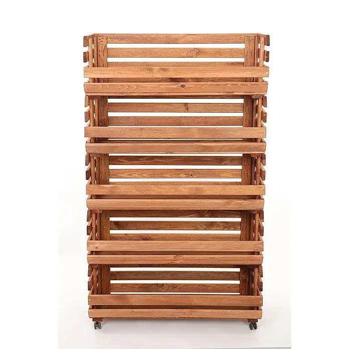 Proregal Holzregal Gemüseregal VeggieRoll mit Rollen - Anzahl Böden: 5 Stk., Schrauben, Braun