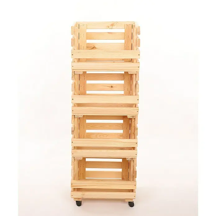 Proregal Holzregal Gemüseregal VeggieRoll mit Rollen - Anzahl Böden: 4 Stk., Schrauben, Natur