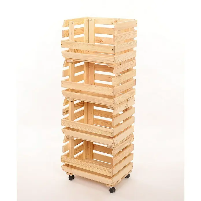 Proregal Holzregal Gemüseregal VeggieRoll mit Rollen - Anzahl Böden: 4 Stk., Schrauben, Natur