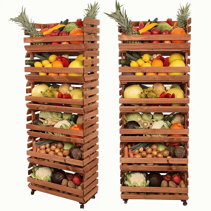Proregal Holzregal Gemüseregal VeggieRoll mit Rollen - Anzahl Böden: 6 Stk., Schrauben, Braun