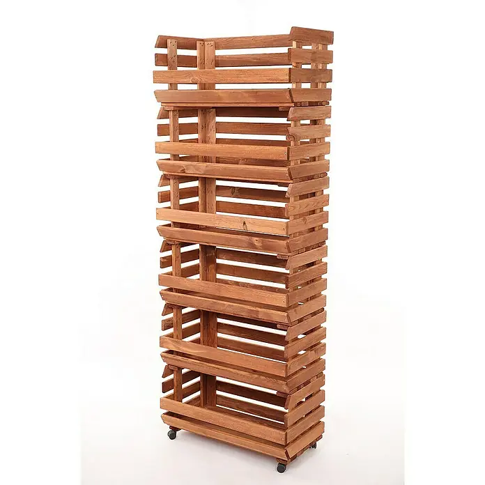 Proregal Holzregal Gemüseregal VeggieRoll mit Rollen - Anzahl Böden: 6 Stk., Schrauben, Braun