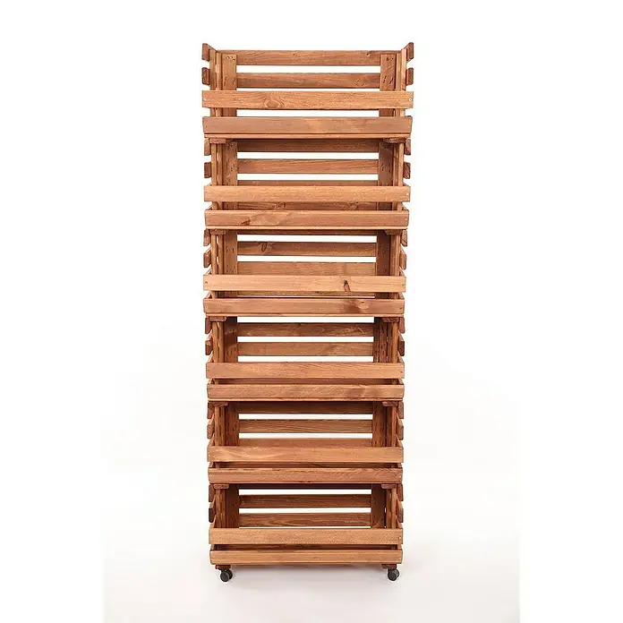 Proregal Holzregal Gemüseregal VeggieRoll mit Rollen - Anzahl Böden: 6 Stk., Schrauben, Braun