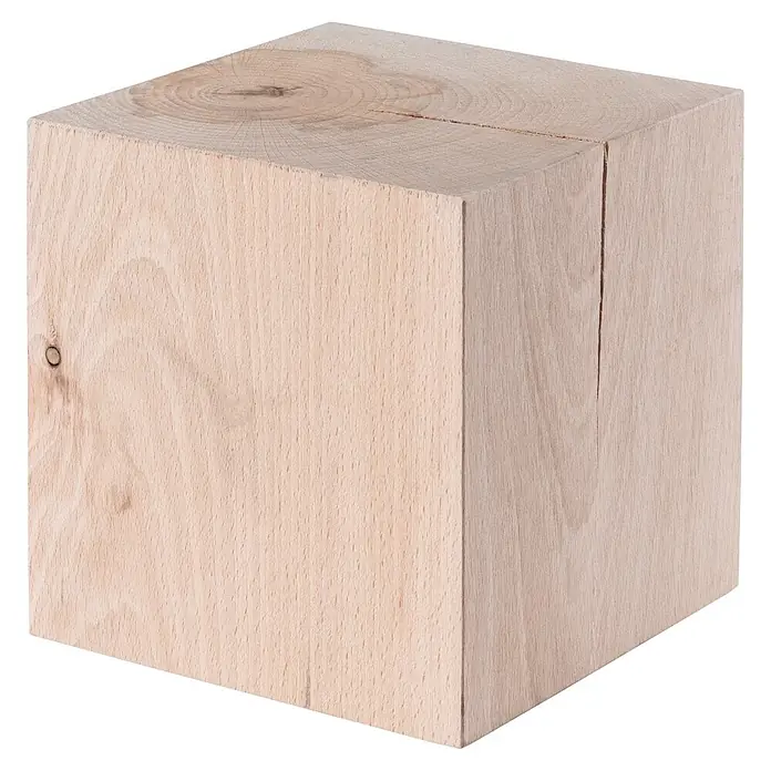 Massiv Blox Massivholzwürfel Cube - Buche, 15 x 15 x 15 cm - Holzblock aus hellem Holz mit einer Kerbe. Ideal als Deko-Element oder zur Weiterverarbeitung für kreative Projekte.