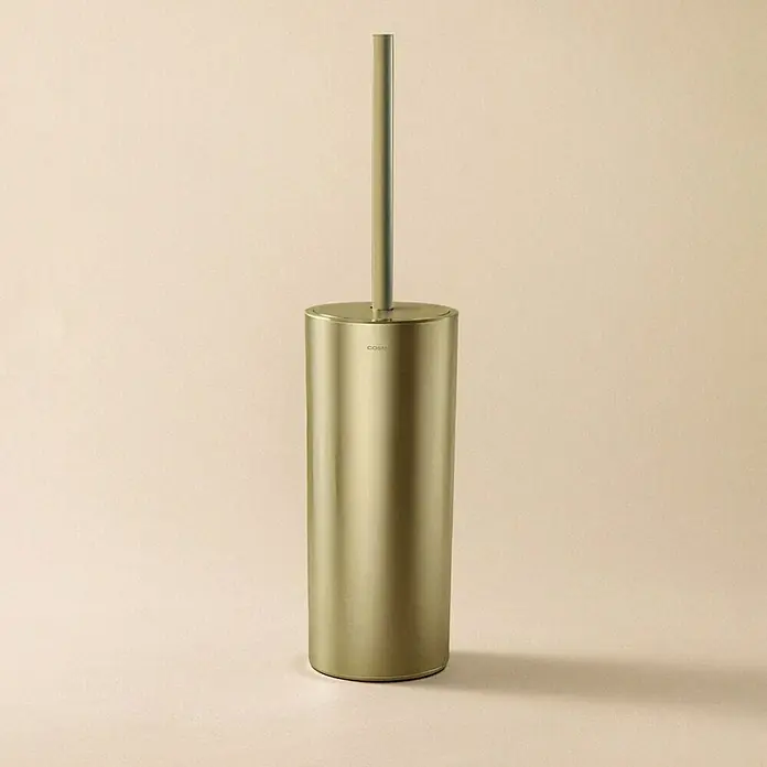 Cosmic Escobillero Dual Start - Altura: 37 cm, Acero, Oro - Elegante escobilla de baño dorada con soporte para decoración de baño elegante. Práctica y decorativa.