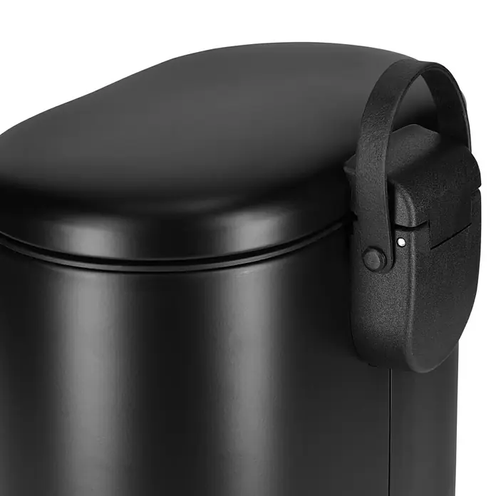 Camargue Kosmetikeimer - 3 l, Kunststoff, Mattschwarz - Nahaufnahme eines schwarzen Abfalleimers mit Griff und Deckel. Der Fokus liegt auf dem schlichten, modernen Design.