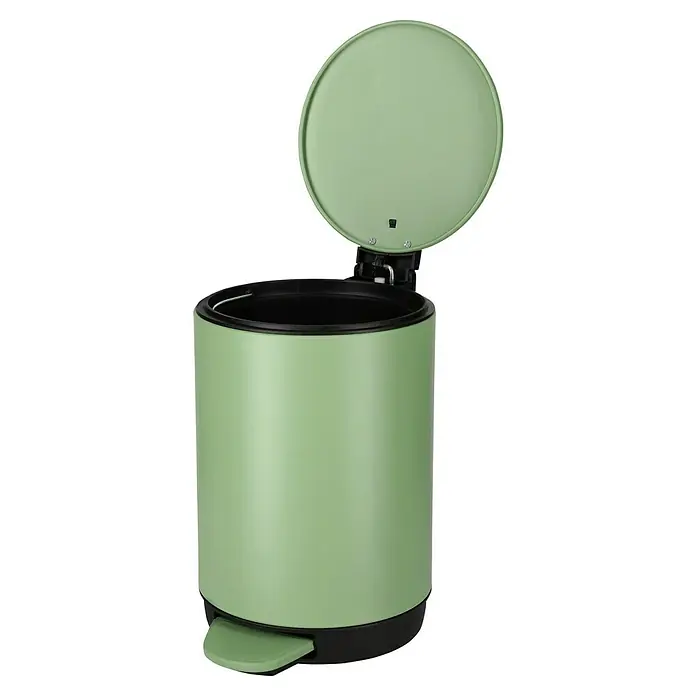 Camargue Kosmetikeimer - 3 l, Kunststoff, Matt Mint - Abgebildeter mintgrüner Treteimer mit geöffnetem Deckel, ideal für Bad oder Küche, robust und stilvoll.