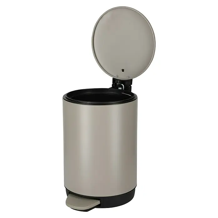 Camargue Kosmetikeimer - 3 l, Kunststoff, Mattbeige - Ein cremefarbener Treteimer mit offenem Deckel, ideal für Bad oder Küche. Praktisches Design für hygienische Abfallentsorgung.