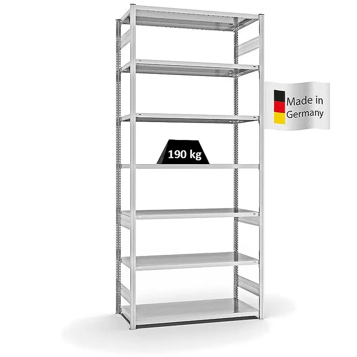 Proregal Metallregal MAGNUS Stecksystem - H x B x T: 300 x 130 x 60 cm, Anzahl Böden: 7 Stk., Stecken, Lichtgrau