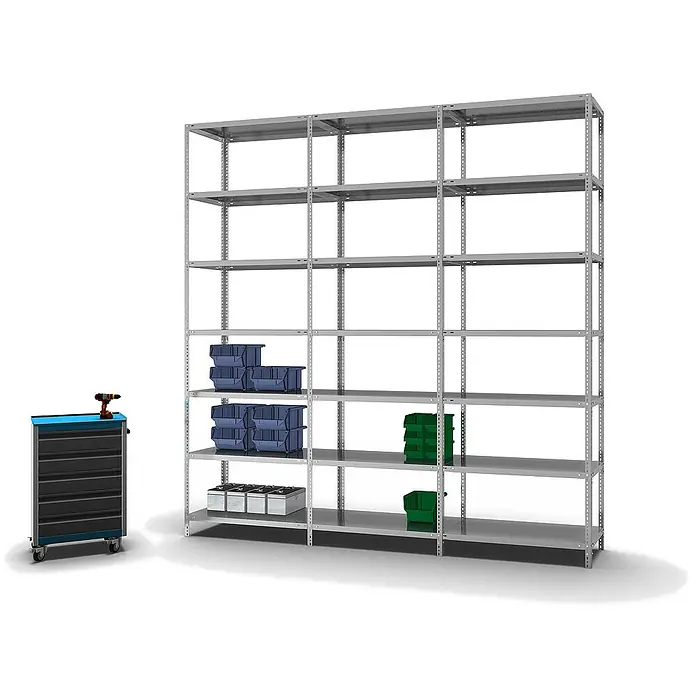 Proregal Metallregal MAGNUS Schraubsystem - H x B x T: 300 x 100 x 50 cm, Traglast pro Boden: 125 kg, Anzahl Böden: 7 Stk., Schrauben, Verzinkt