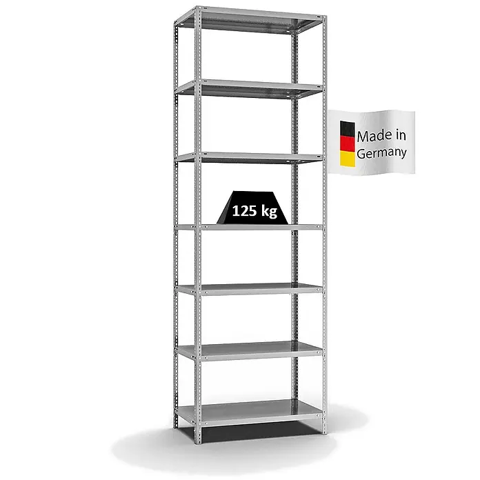 Proregal Metallregal MAGNUS Schraubsystem - H x B x T: 300 x 100 x 50 cm, Traglast pro Boden: 125 kg, Anzahl Böden: 7 Stk., Schrauben, Verzinkt