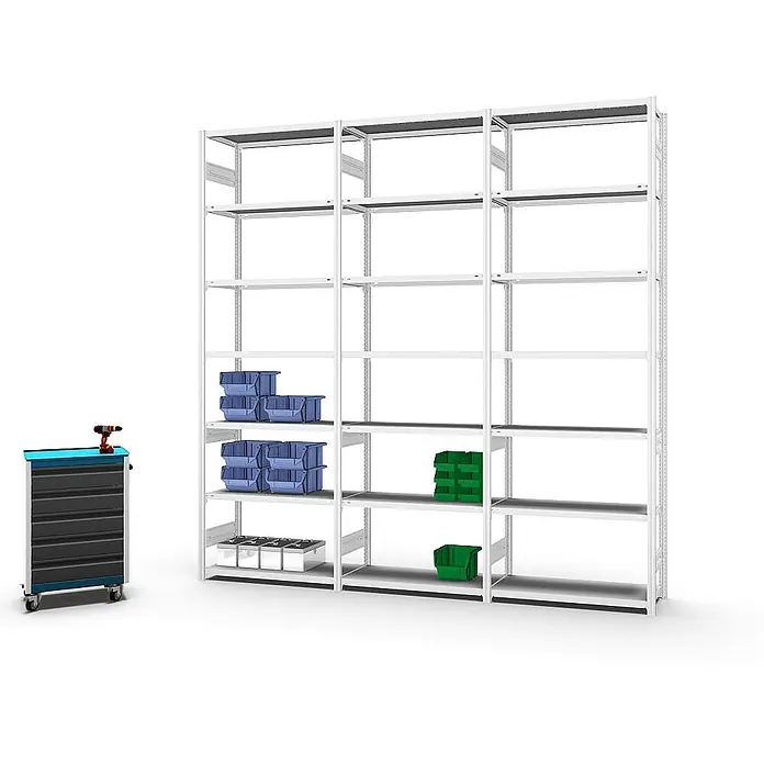 Proregal Metallregal MAGNUS Stecksystem - H x B x T: 300 x 100 x 40 cm, Traglast pro Boden: 145 kg, Anzahl Böden: 7 Stk., Stecken, Lichtgrau