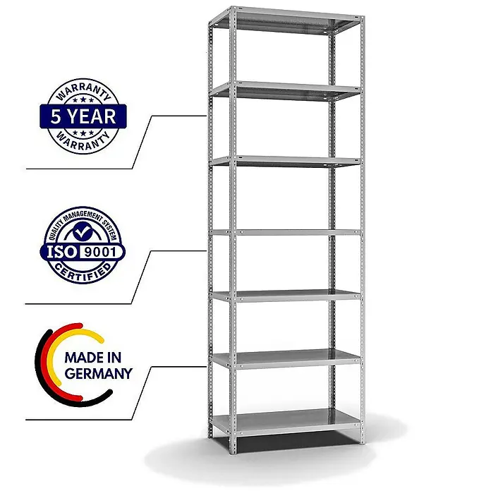 Proregal Metallregal MAGNUS Schraubsystem - H x B x T: 300 x 100 x 50 cm, Traglast pro Boden: 125 kg, Anzahl Böden: 7 Stk., Schrauben, Verzinkt