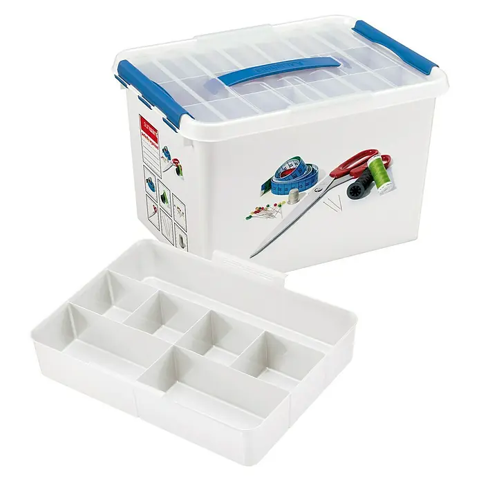 Sunware Nähkasten Q-Line - L x B x H: 40 x 30 x 26 cm, Kunststoff - Nähkasten mit herausnehmbarem Einsatz, ideal zum Sortieren von Nähzubehör. Praktische Aufbewahrungslösung für Handarbeiten.