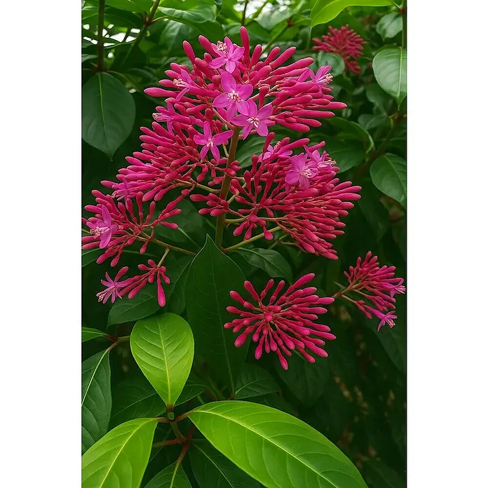 Blu Bio Fuchsie essbar - Fuchsia arborescens, Topfgröße: 12 cm, Pink - Strahlend pinkfarbene Ixora-Blütenstände inmitten von saftig grünen Blättern, eine tropische Augenweide. Die Blüten ziehen alle Blicke auf sich.