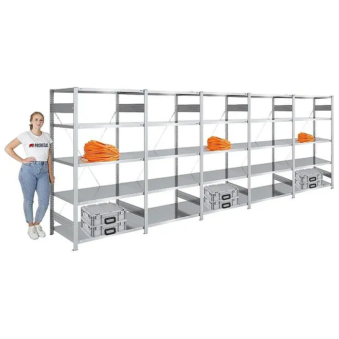Proregal Metallregal SILVER MAMBA - H x B x T: 200 x 500 x 60 cm, Traglast pro Boden: 150 kg, Anzahl Böden: 5 Stk., Stecken, Verzinkt