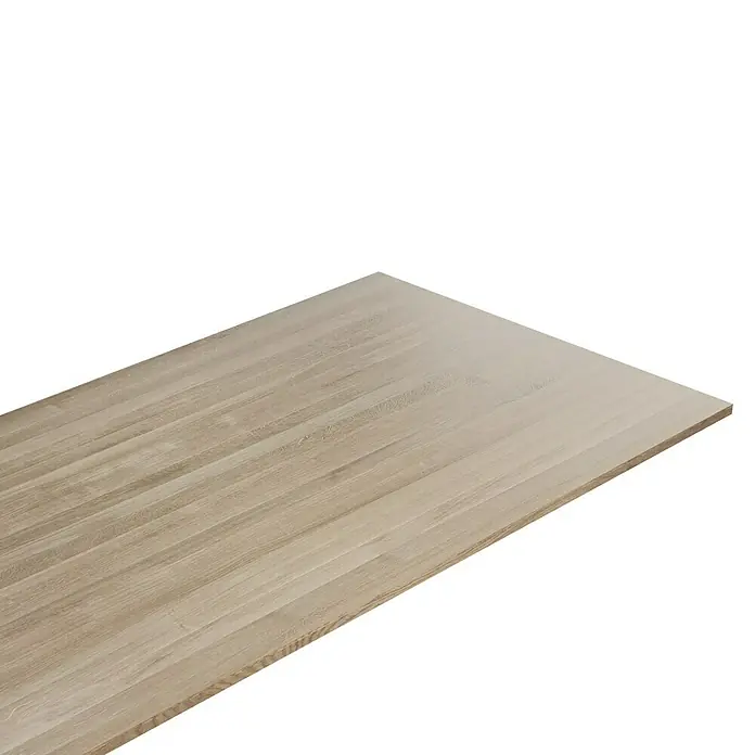Leimholzplatte - Eiche, Qualitätsstufe Leimholzplatte: A/B, 2.400 x 1.210 x 26 mm - Helle Holzplatte mit Maserung, ideal für Möbelbau oder Innenausbau. Die natürliche Textur sorgt für eine warme und einladende Atmosphäre.