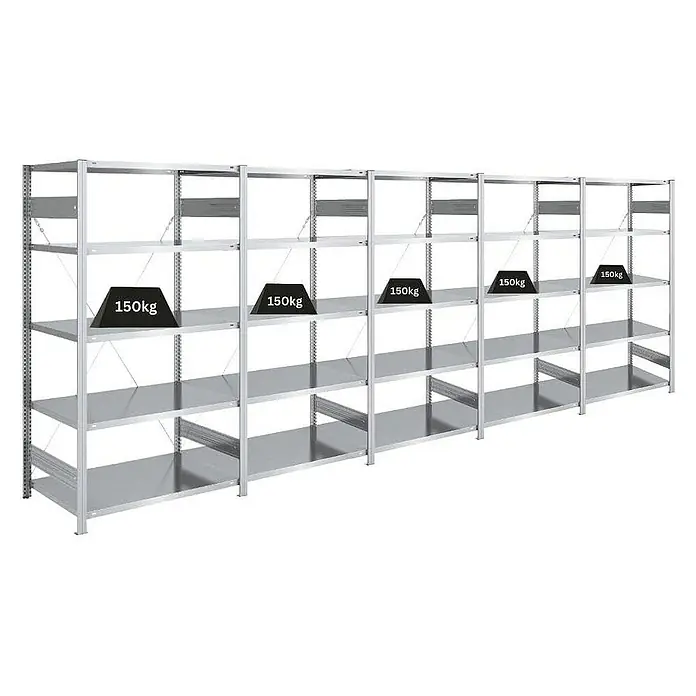 Proregal Metallregal SILVER MAMBA - H x B x T: 200 x 500 x 60 cm, Traglast pro Boden: 150 kg, Anzahl Böden: 5 Stk., Stecken, Verzinkt