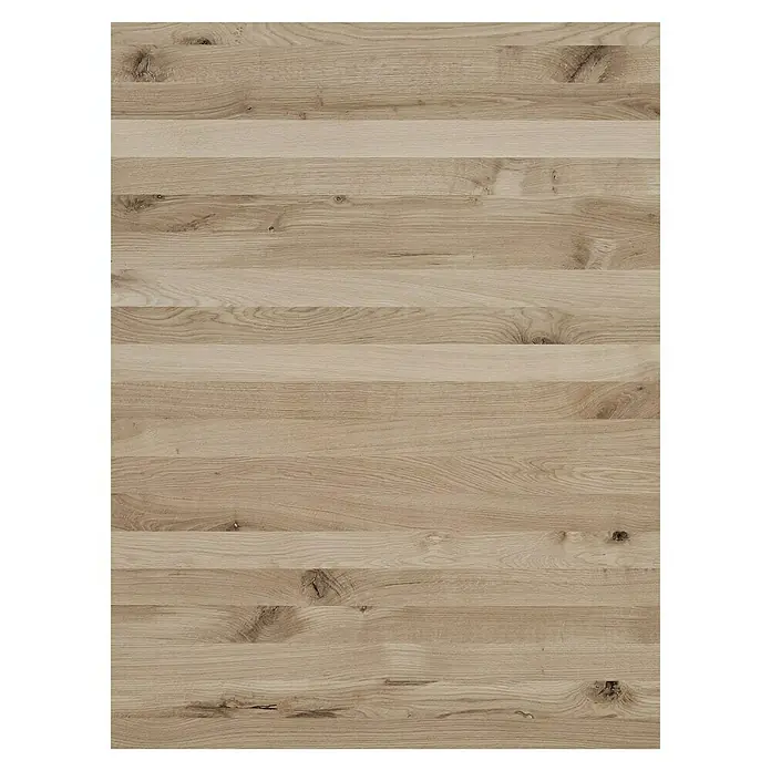 Leimholzplatte Wildeiche - Eiche, Qualitätsstufe Leimholzplatte: B/C, 900 x 1.210 x 26 mm - Nahaufnahme einer Holzplatte mit sichtbarer Maserung. Die Holzplatte hat ein warmes, natürliches Aussehen.