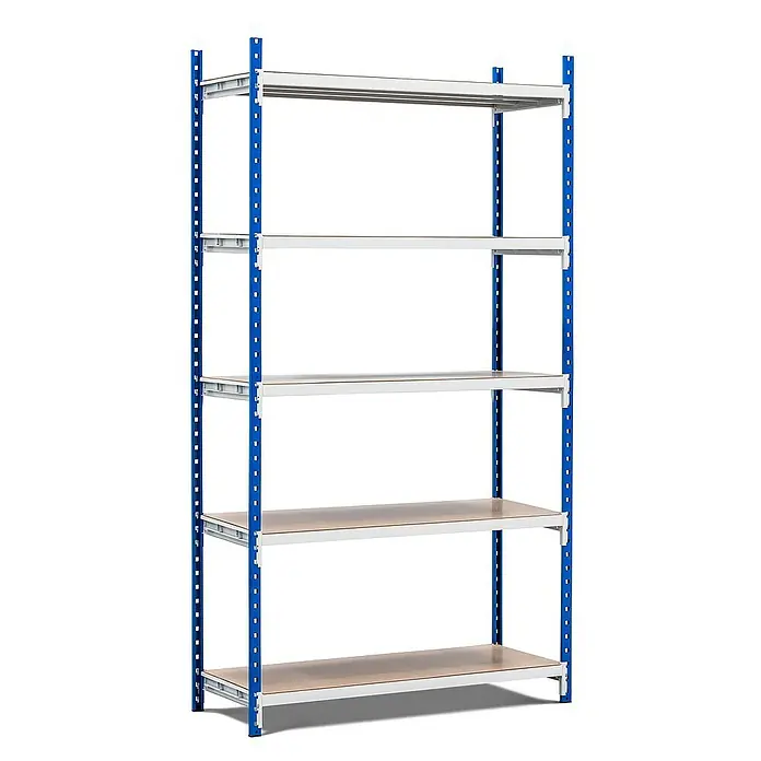 Proregal Metallregal MAXIMUS - H x B x T: 220 x 125 x 60 cm, Traglast pro Boden: 152 kg, Anzahl Böden: 5 Stk., Stecken, Lichtblau/Lichtgrau