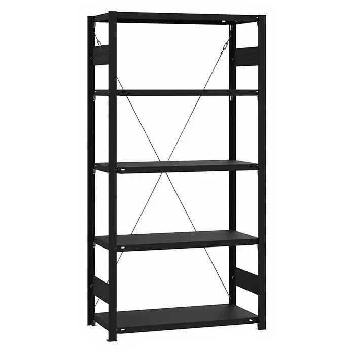 Proregal Metallregal Wohnregal MOTEMO - H x B x T: 200 x 100 x 40 cm, Traglast pro Boden: 150 kg, Anzahl Böden: 5 Stk., Matt-Schwarz