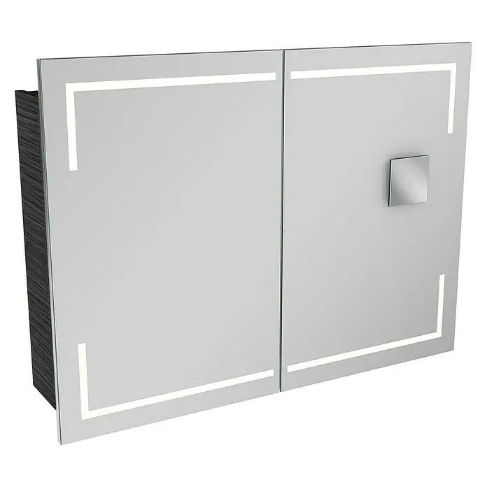 Camargue Stella LED-Spiegelschrank - B x H: 100 x 73,7 cm, Holz, Dark Oak, Mit Beleuchtung, Kantenausführung Tür: Eckig - Ein moderner Spiegelschrank mit LED-Beleuchtung und schlichtem, quadratischen Griff. Ideal für jedes Badezimmer, bietet er Stil und Funktionalität.