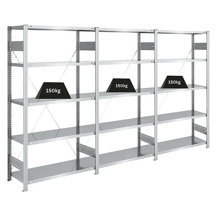 Proregal Metallregal SILVER MAMBA - H x B x T: 200 x 300 x 40 cm, Traglast pro Boden: 150 kg, Anzahl Böden: 5 Stk., Stecken, Verzinkt