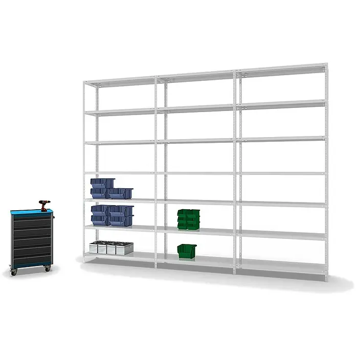 Proregal Metallregal MAGNUS Schraubsystem - H x B x T: 300 x 130 x 40 cm, Traglast pro Boden: 125 kg, Anzahl Böden: 7 Stk., Schrauben, Lichtgrau